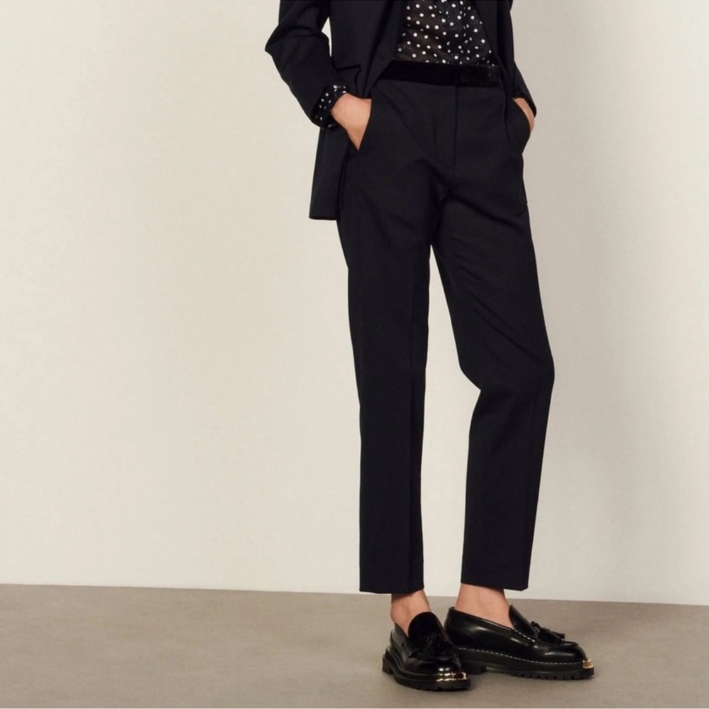 SANDRO Pants Noam Wool Blend Ankle Trousers High Rise Size 4 Black New